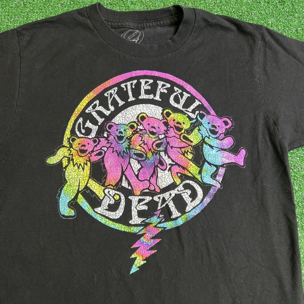 Grateful Dead Dancing Bear Tie‎ Dye Colors Black Short Sleeve Women's T-Shirt S